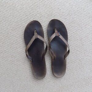 WOMENS RAINBOW SANDALS FLIP FLOPS NARROW STRAP LEATHER BROWN XLARGE 8.5-9.5